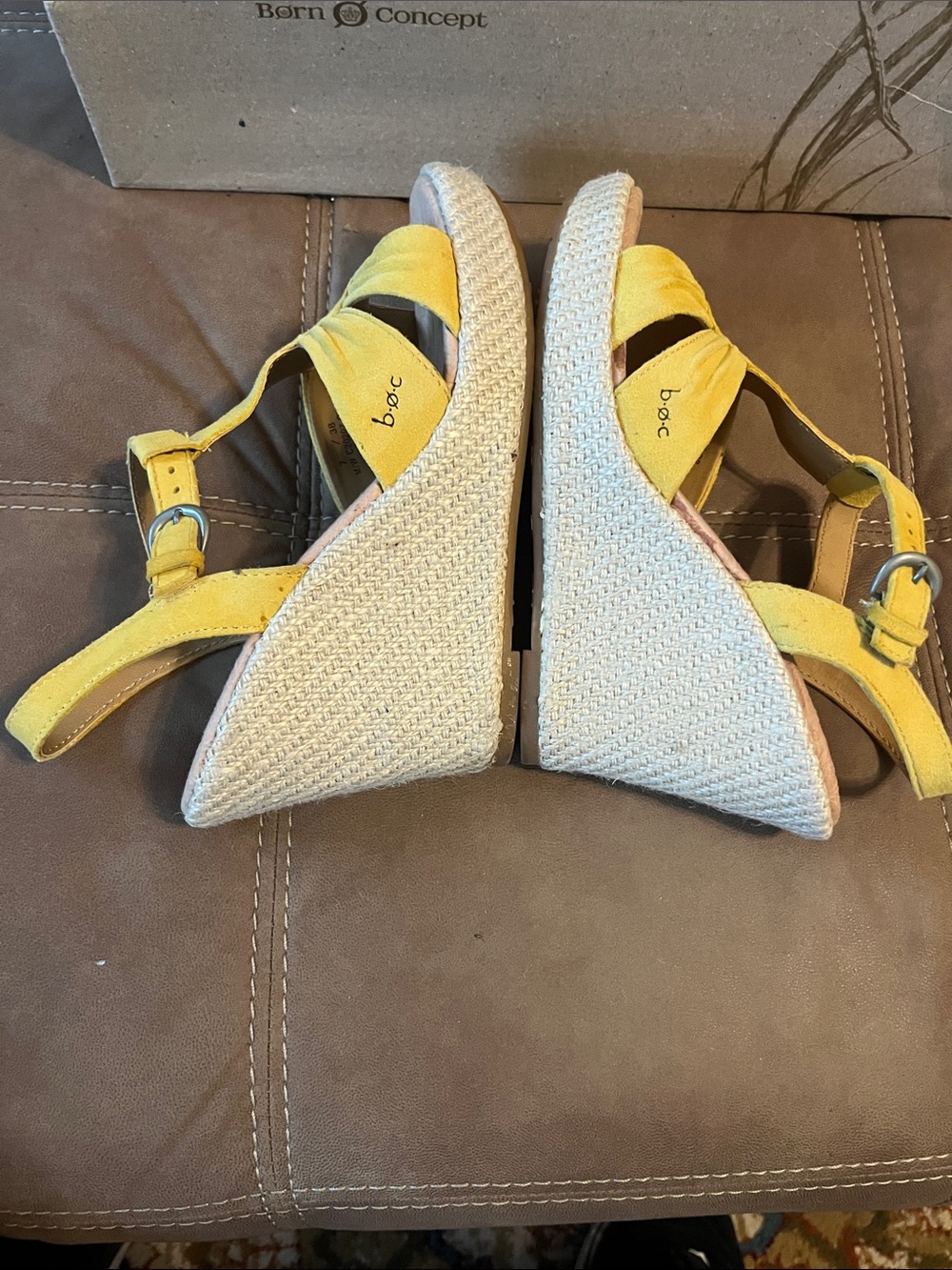 B.ø.c Yellow T-Strap Espadrille Wedge Sandals - Picture 5 of 8